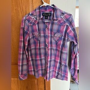 Shyanne Embroidered Plaid Shirt - Pink and Purple